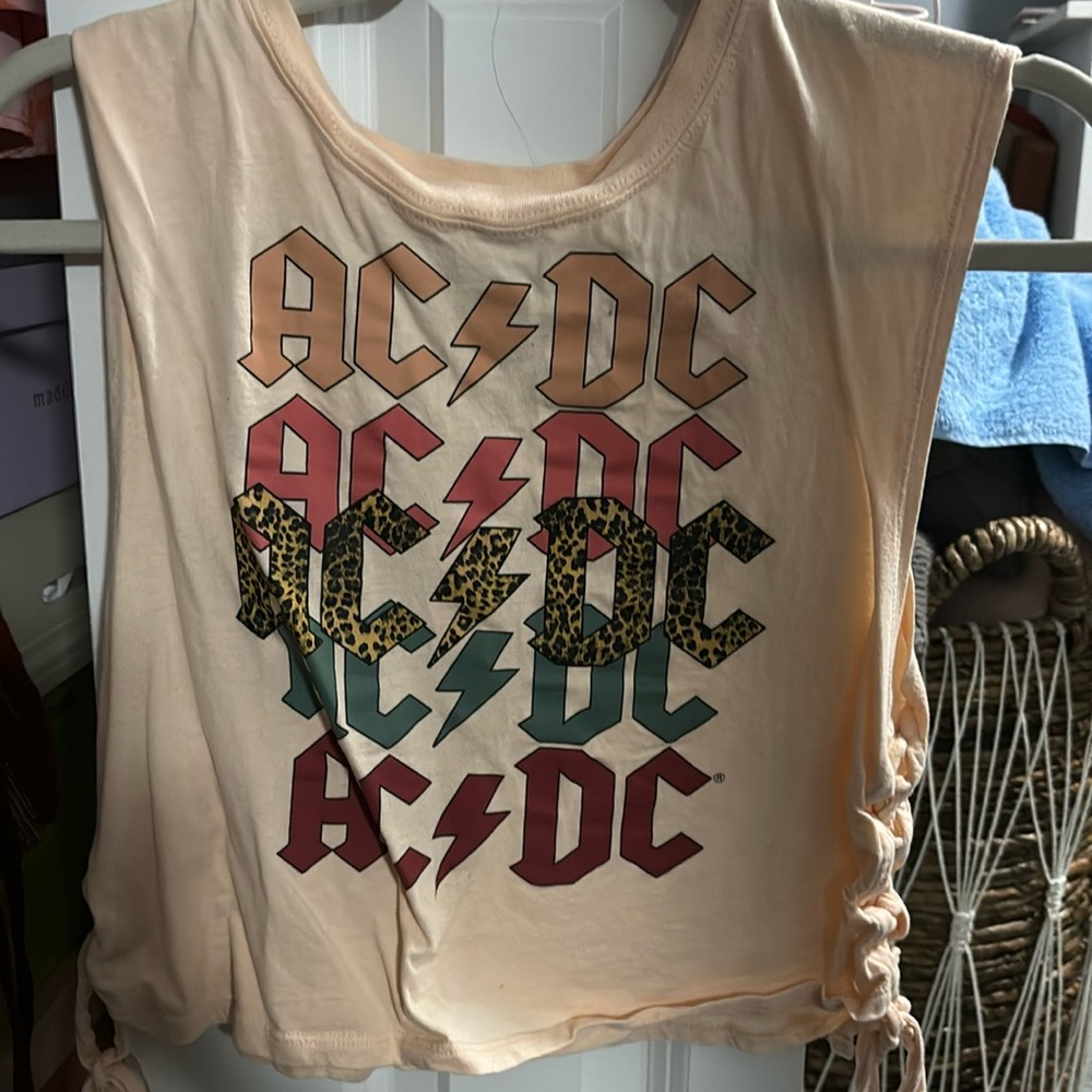 A peach AC/DC tank top